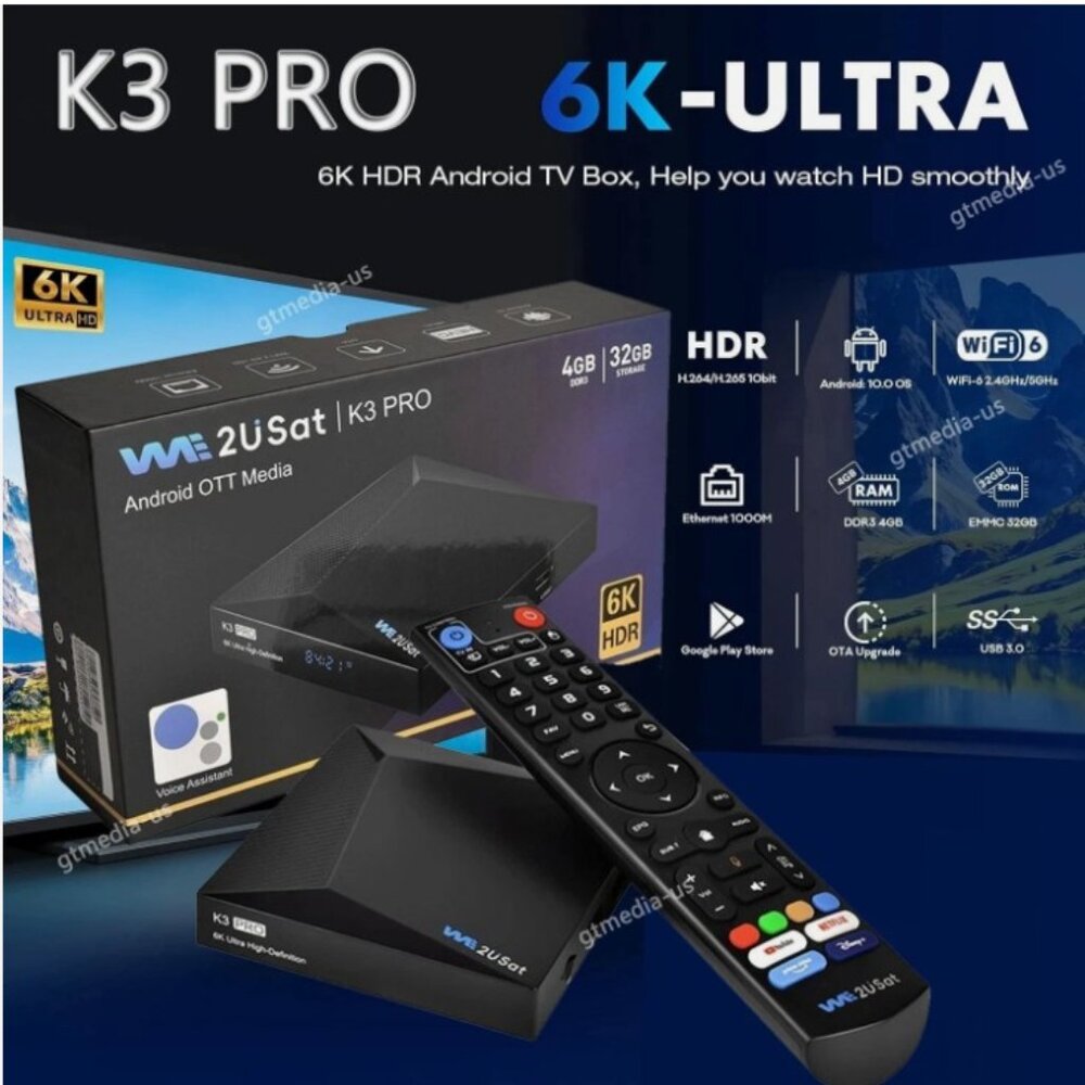 We2USat K3 PRO Original Smart Android TV Box 4GB+32GB WiFi BT5.0 1000M HDR Set